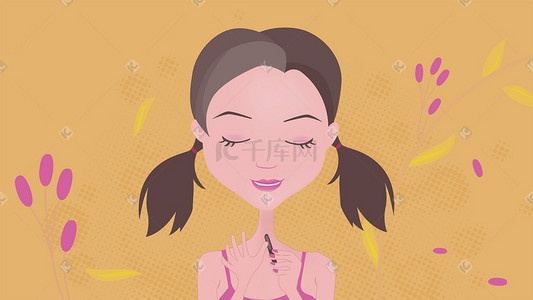 护肤女人插画图片_磨指甲的时尚女孩矢量插画