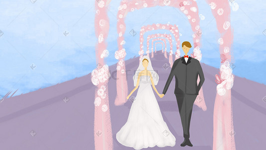 结婚矢量插画图片_婚礼进行时手绘插画