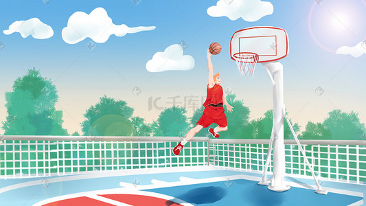 青年大学习插画图片_打篮球投篮的青年