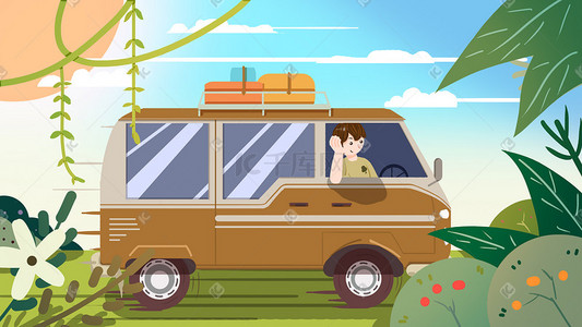 卡通插旅行高铁火车春运扁平肌理插画卡通春节火车春运外出青年回家