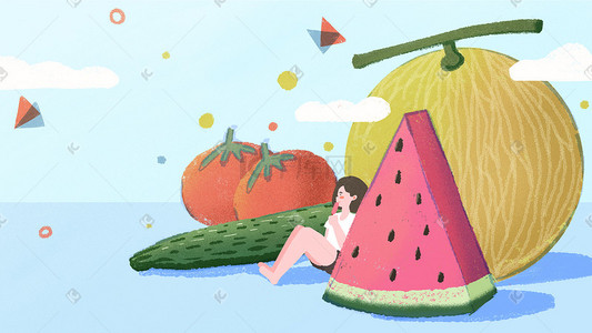 瓜果蔬菜低纹插画图片_夏季插画水果蔬菜