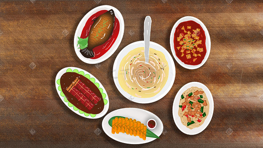 中国菜插画图片_家常菜美食菜肴手绘