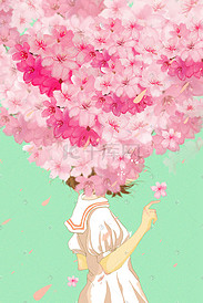 樱花季春天夏天少女清新唯美粉色系日系手绘