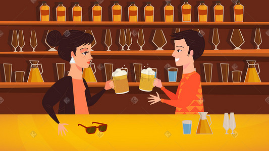 酒吧广告插画图片_酒吧喝酒都市生活插画
