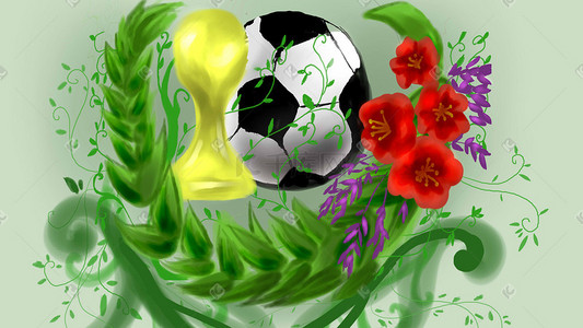 足球绿色插画图片_世界杯简约风背景插画图片