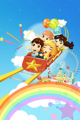 卡通儿童游乐园插画-卡通儿童游乐园配图-千库网