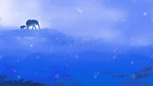 大象框架图插画图片_蓝色梦幻大象背景