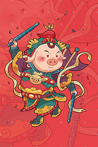 新春2019插画图片_新春守门神哼哈二将1