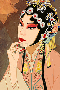 传统文化模板插画图片_中国风传统文化戏曲人物粉黛