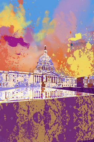 美国白宫地标插画