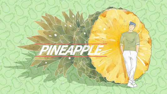 蔬果底部插画图片_创意小清新菠萝与男孩