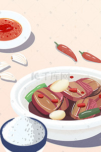 小吃背景插画图片_中华美食湘菜小炒腊肉海报背景