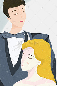 简约礼服插画图片_新婚夫妇插画海报背景