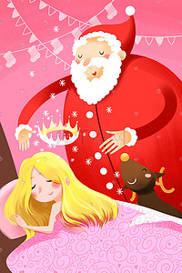 圣诞节圣诞老人送礼物插画图片_圣诞老人送礼物手绘插画圣诞