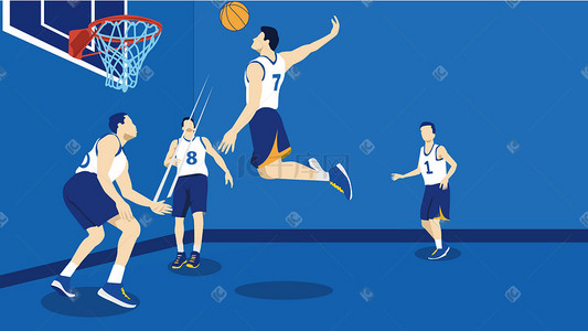 篮球对抗赛插画图片_篮球场打篮球人物插画