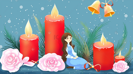 红色火苗火苗插画图片_圣诞节外国节日蓝色红色唯美卡通插画圣诞