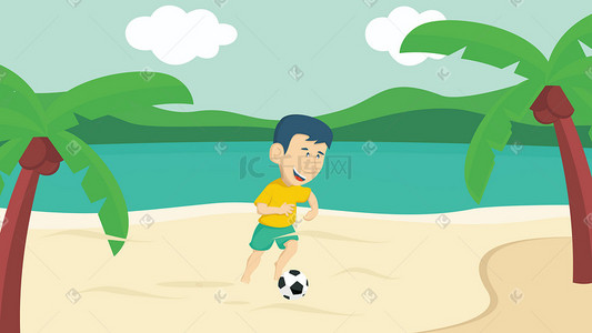 儿童沙滩足球运动插画