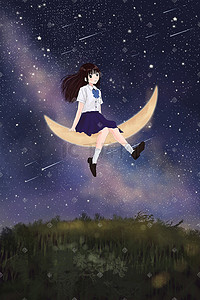 日韩流行插画图片_日系风格插画之夜空