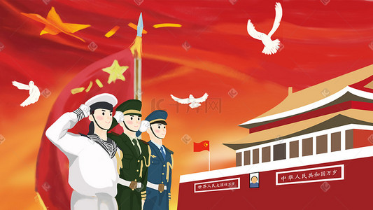 八一建军节手绘军人红色banner背景党