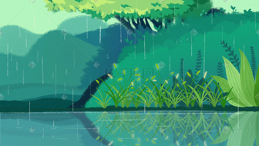 gif大雨插画图片_绿色清明节下雨场景