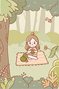 小女孩吃西瓜插画图片_立夏小女孩吃西瓜