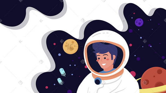 星空banner插画图片_深蓝色星空宇宙宇航员航天日横幅配图