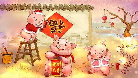 猪年背景图插画图片_猪年新春插画背景图
