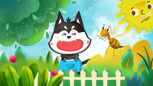 小红书教育插画图片_骄傲的灰太狼与小蜜蜂