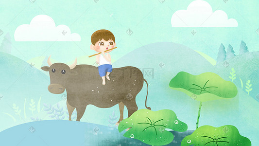 动物儿童插画图片_清明节气乡村儿童动物清新插画