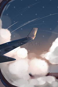 飞机手绘插画图片_手绘风旅行中的夜空