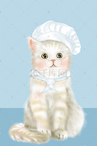 杂志封面psd插画图片_可爱萌宠宠物猫咪厨师手绘插画psd