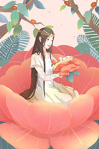 爱花插画图片_母亲节花仙子母亲抱婴儿