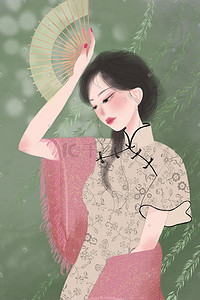 创意女生插画图片_特色创意民国风女生