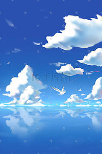 海上航行的船插画图片_手绘海上蓝天白云背景
