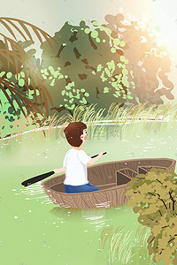 蚂蚁过河插画图片_八月你好划船男孩