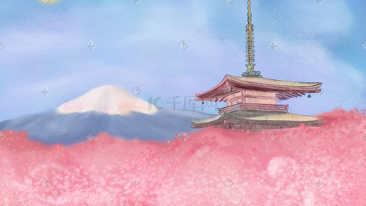 微信首图浅色插画图片_富士山美丽的风景