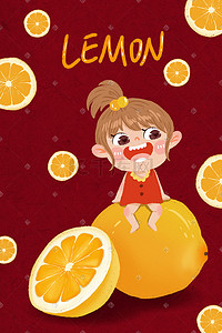 新鲜芒果汁插画图片_黄色小清新柠檬女孩