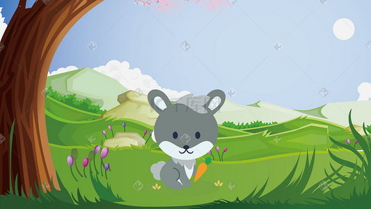 动物兔兔插画图片_动物之树下的兔子