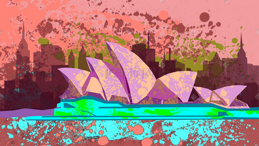 奇异果切面插画图片_悉尼歌剧院创意插画