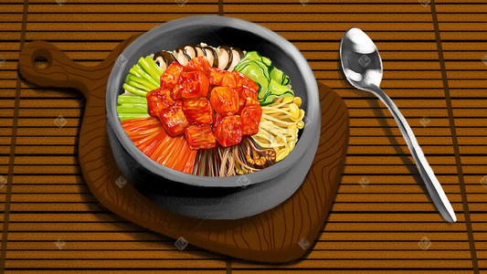 烤肉拌饭logo插画图片_都市美食石锅拌饭