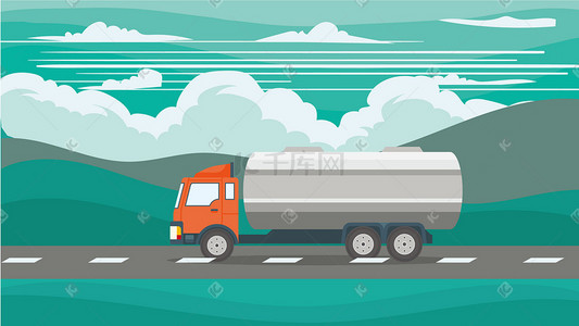 主动运输插画图片_公路运输卡车风景插画