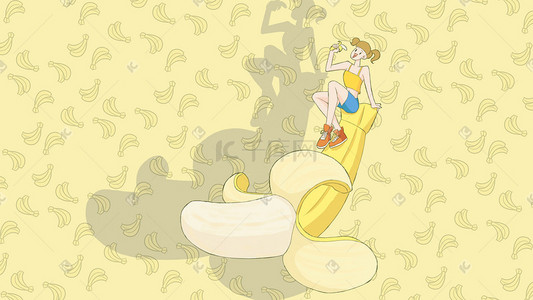 黄色香蕉创意水果小清新卡通插图
