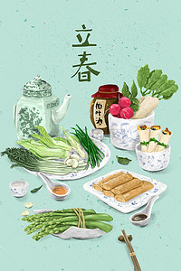 豆沙春卷插画图片_立春节气中国传统食物