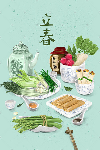插画图片_立春节气中国传统食物