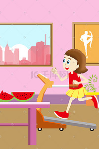 跑步女孩卡通插画图片_运动主题卡通插画2