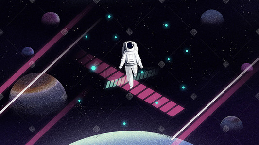 太空宇航员手绘插画图片_宇航员宇宙星空插画banner背景科技