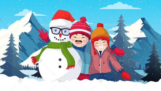 手绘雪人插画图片_圣诞节冬季大雪手绘雪人插画圣诞