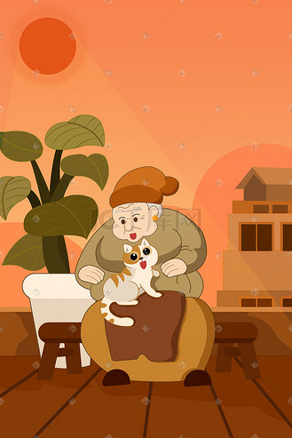 老年生活卡通插画