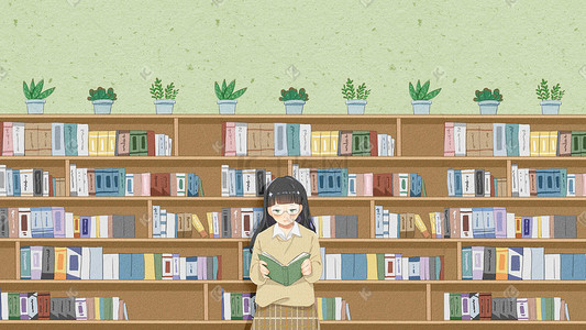 图书馆icon插画图片_校园生活女孩图书馆读书小清新文艺青春