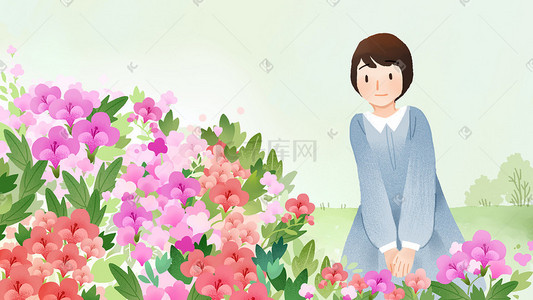 四月春天你好春季赏花女孩公园赏花